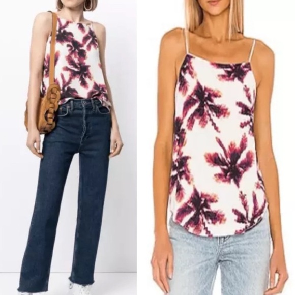 Equipment Sz M Silk Isabeau Silk Palm Tree Tank Top - Picture 1 of 6